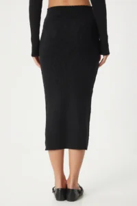 Happiness İstanbul Women Black Ribbed Blouse Knitwear Skirt Set - Image 9
