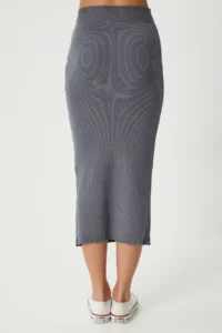 Happiness İstanbul Women Gray Ribbed Blouse Knitwear Skirt Set - Image 9