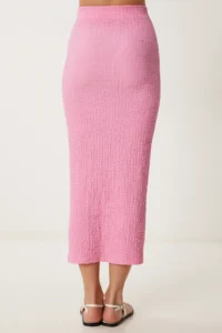 Happiness İstanbul Women Pink textured Summer Blouse Skirt Set - Image 6
