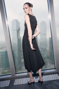 TRENDYOLMİLLA Limited Edition Black Waist Asymmetric Collar with accessories Midi Flexible Knitting Dress - Image 4