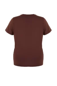 Trendyol Curve Brown Boyfriend Fit Yanda Snap Snap Detailed 100% Cotton Knitting Plus Size T-Shirt - Image 5