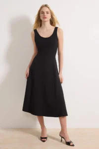 TRENDYOLMİLLA Black Skirt Opened at Waist Midi Weaving Dress - Image 2