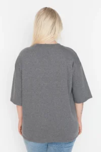 Trendyol Curve Anthracite Wide Pattern Embroidery Detailed Knitting Plus Size T-Shirt - Image 5