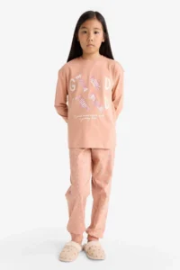 DeFacto Girl's Pajama Set Printed Long Sleeve Top Long Bottom - Image 2