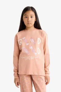 DeFacto Girl's Pajama Set Printed Long Sleeve Top Long Bottom - Image 3