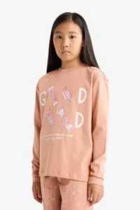 DeFacto Girl's Pajama Set Printed Long Sleeve Top Long Bottom - Image 4