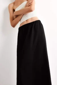 DeFacto Relax Fit Beli Lastikli Dokuma Midi Etek - Image 6