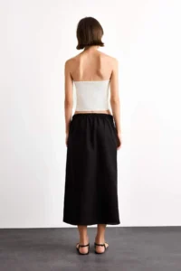 DeFacto Relax Fit Beli Lastikli Dokuma Midi Etek - Image 7