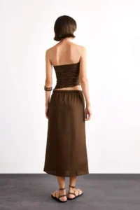 DeFacto Relax Fit Beli Lastikli Dokuma Midi Etek - Image 5