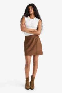 DeFacto A Cut Normal Waist Mini Suede Skirt - Image 3