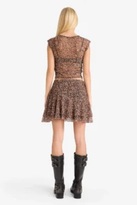 DeFacto Normal Waist Combed Cotton Lining Leopard Patterned Tulle Mini Skirt - Image 8