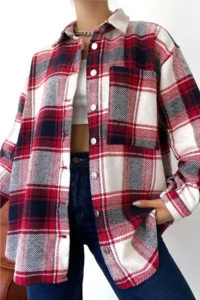 FEMELLE Women Button Detailed Single Pocket Lumberjack Shirt