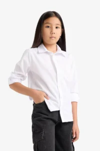 DeFacto Polo Collar Poplin Long Sleeve Shirt Boy - Image 3