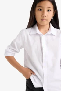 DeFacto Polo Collar Poplin Long Sleeve Shirt Boy - Image 4