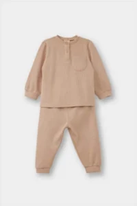 DeFacto Baby Boy Pajama Set Long Sleeve Waffle Top Long Bottom (25 WN)