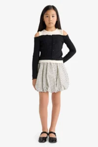 DeFacto Weaving Checkered Balloon Skirt Girls'