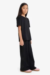 DeFacto Wide Wide Leg Embroidery Black Girls' Trousers G1631A8/Bk81 - Image 3
