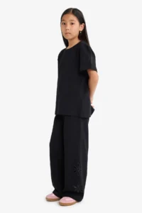 DeFacto Wide Wide Leg Embroidery Black Girls' Trousers G1631A8/Bk81 - Image 5