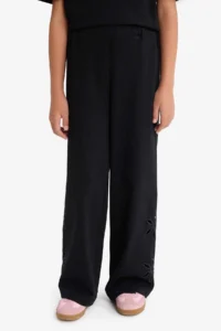 DeFacto Wide Wide Leg Embroidery Black Girls' Trousers G1631A8/Bk81 - Image 6
