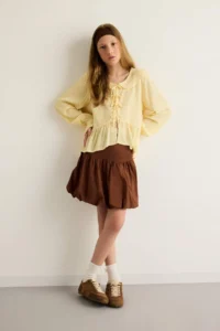 DeFacto Front Tie Patterned Long Sleeve Blouse Girls - Image 2