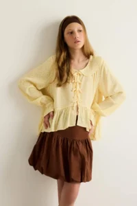 DeFacto Front Tie Patterned Long Sleeve Blouse Girls - Image 3