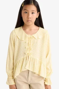DeFacto Front Tie Patterned Long Sleeve Blouse Girls - Image 4