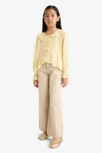 DeFacto Front Tie Patterned Long Sleeve Blouse Girls - Image 5