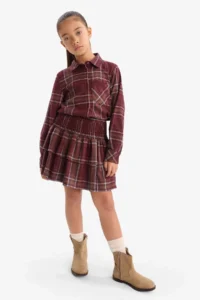 DeFacto Oxford Checked Long Sleeve Shirt Girls - Image 2