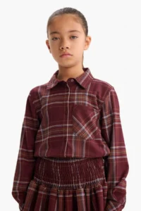 DeFacto Oxford Checked Long Sleeve Shirt Girls - Image 3