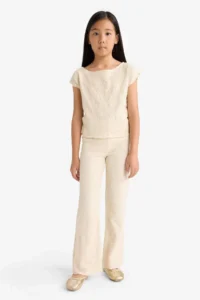 DeFacto 2 Piece Set Embroidery Short Sleeve T-Shirt Trousers Girls - Image 4