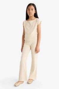 DeFacto 2 Piece Set Embroidery Short Sleeve T-Shirt Trousers Girls - Image 5