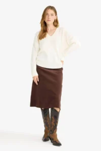 DeFacto Regular Fit Normal Waist Velvet Midi Skirt