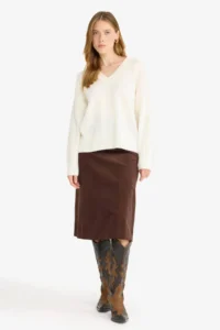DeFacto Regular Fit Normal Waist Velvet Midi Skirt - Image 2