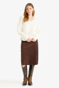 DeFacto Regular Fit Normal Waist Velvet Midi Skirt - Image 4