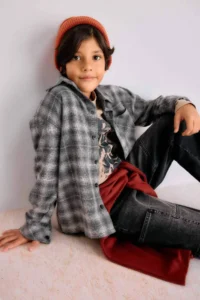 DeFacto Overshirt Fit Polo Collar Checked Flannel Long Sleeve Shirt Boy