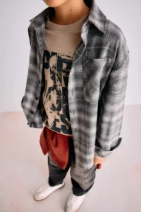 DeFacto Overshirt Fit Polo Collar Checked Flannel Long Sleeve Shirt Boy - Image 3