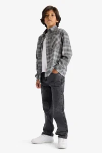 DeFacto Overshirt Fit Polo Collar Checked Flannel Long Sleeve Shirt Boy - Image 5