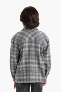 DeFacto Overshirt Fit Polo Collar Checked Flannel Long Sleeve Shirt Boy - Image 8