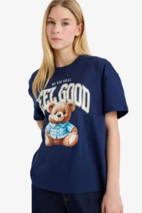 DeFacto 100% Cotton Oversized Teddy Bear T-Shirt