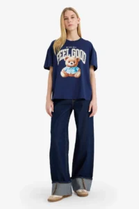 DeFacto 100% Cotton Oversized Teddy Bear T-Shirt - Image 2