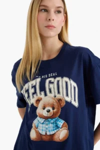 DeFacto 100% Cotton Oversized Teddy Bear T-Shirt - Image 3