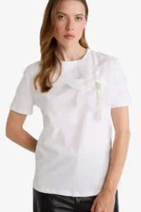 DeFacto 100% Cotton Relax Fit Crew Neck Embroidered Combed Cotton T-Shirt