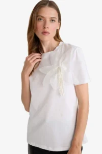 DeFacto 100% Cotton Relax Fit Crew Neck Embroidered Combed Cotton T-Shirt - Image 3