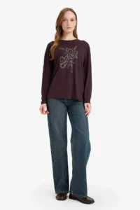 DeFacto Relax Fit Crew Neck Long Sleeve T-Shirt - Image 2