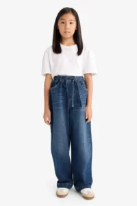 DeFacto Wide Baggy Fit Elastic Waist Jean Trousers Girl - Image 2