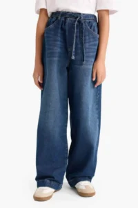DeFacto Wide Baggy Fit Elastic Waist Jean Trousers Girl - Image 3
