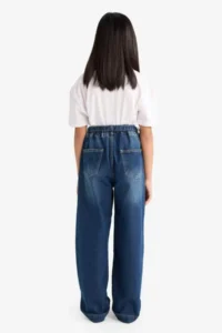 DeFacto Wide Baggy Fit Elastic Waist Jean Trousers Girl - Image 5