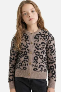 DeFacto Leopard Patterned buttoned Cardigan Girls'