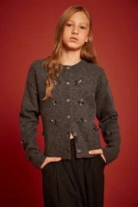 DeFacto Crew Neck Bow Buttoned Cardigan Girl