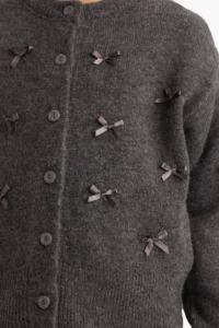 DeFacto Crew Neck Bow Buttoned Cardigan Girl - Image 5